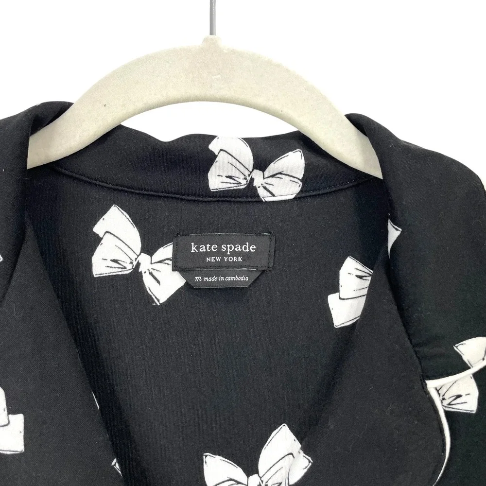 Kate Spade New York bow tie short‎ sleeve pajama top Size M black white cute
